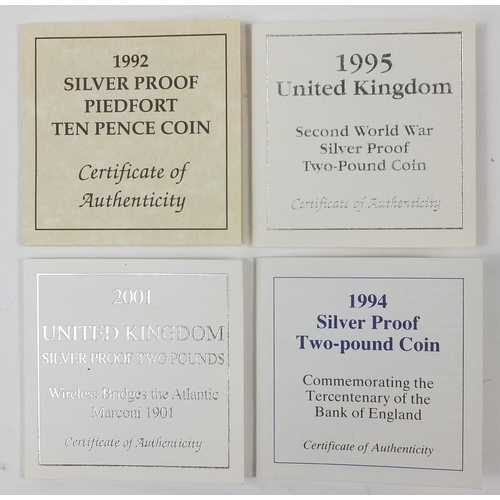 1368 - United Kingdom silver proof two pound coins with cases including 1995 Second World War and 1994 comm... 