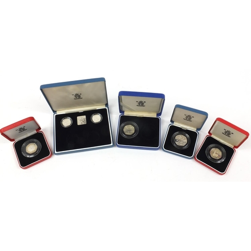 1367 - United Kingdom silver proof coinage with cases, some Piedfort including 50th Anniversary of the NHS