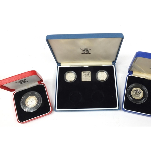 1367 - United Kingdom silver proof coinage with cases, some Piedfort including 50th Anniversary of the NHS