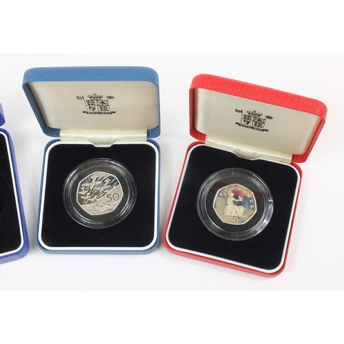 1367 - United Kingdom silver proof coinage with cases, some Piedfort including 50th Anniversary of the NHS