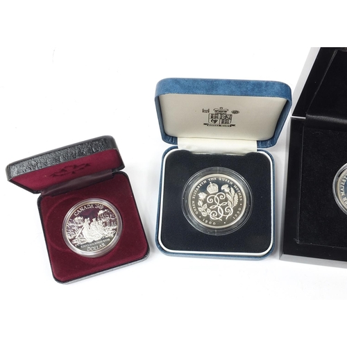 1366 - Silver proof coins with cases including 2013 Britannia five pounds, 2013 crown commemorating the chr... 