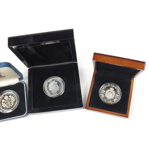 1366 - Silver proof coins with cases including 2013 Britannia five pounds, 2013 crown commemorating the chr... 