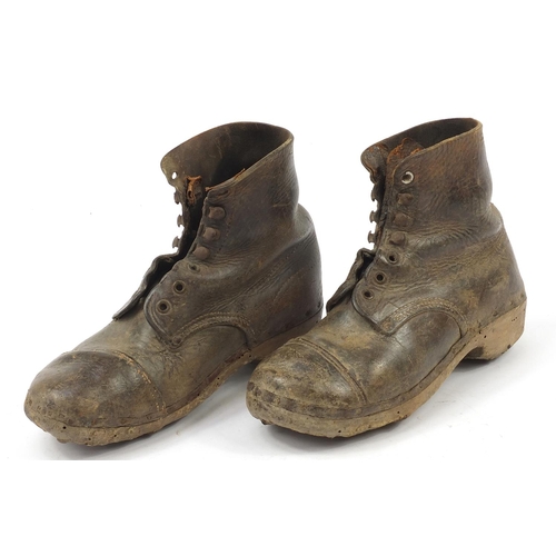 2189 - Pair of antique leather football boots with wooden soles