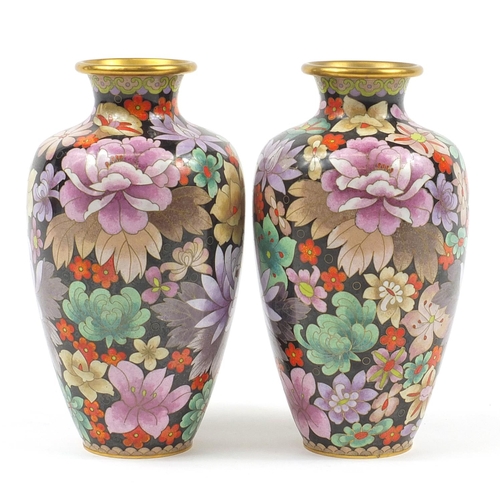 176 - Pair of Chinese cloisonné vases enamelled with flowers, each 24cm high