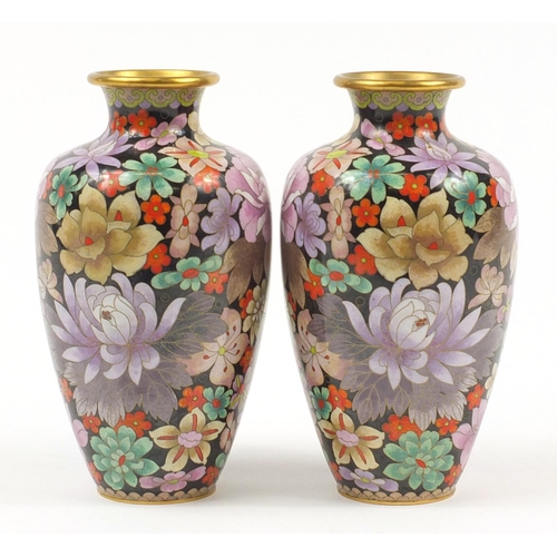 176 - Pair of Chinese cloisonné vases enamelled with flowers, each 24cm high