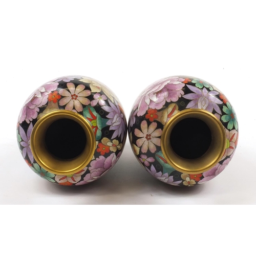 176 - Pair of Chinese cloisonné vases enamelled with flowers, each 24cm high
