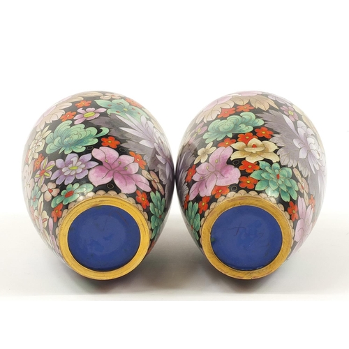 176 - Pair of Chinese cloisonné vases enamelled with flowers, each 24cm high