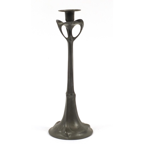 69 - Kayserzinn, German Art Nouveau pewter candlestick converted to lamp, numbered 4427, 41.5cm high