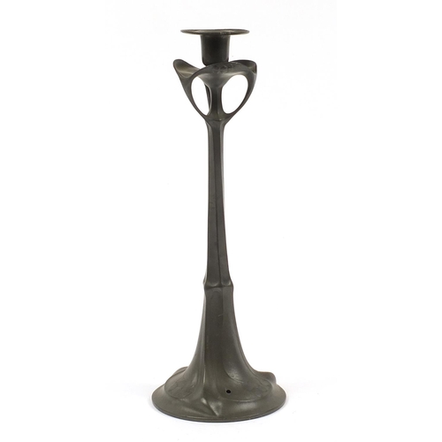 69 - Kayserzinn, German Art Nouveau pewter candlestick converted to lamp, numbered 4427, 41.5cm high