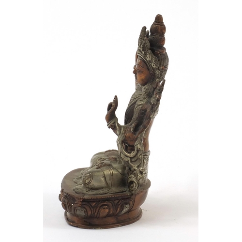 232 - Chinese bronze figure of Manjushri Buddha, 22cm high