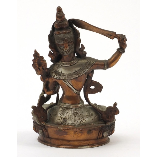232 - Chinese bronze figure of Manjushri Buddha, 22cm high