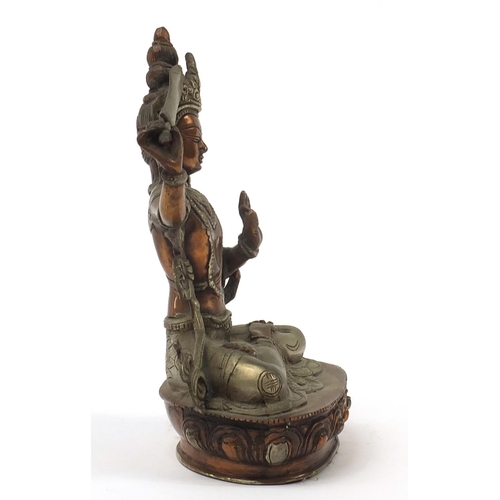232 - Chinese bronze figure of Manjushri Buddha, 22cm high