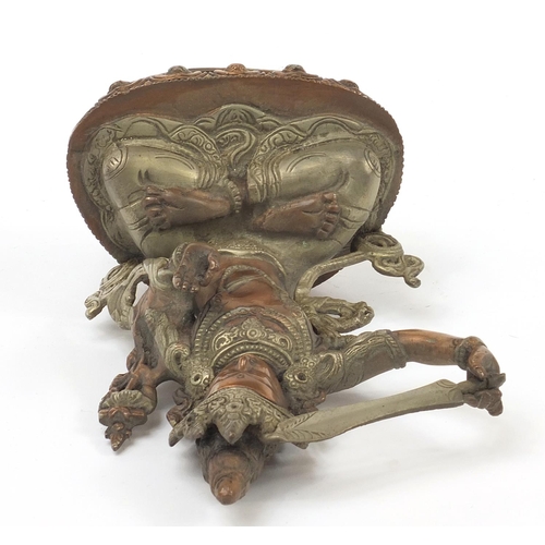 232 - Chinese bronze figure of Manjushri Buddha, 22cm high