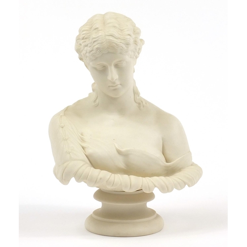 51 - 19th century Copeland style parian bust of a scantily dressed female, 28cm high