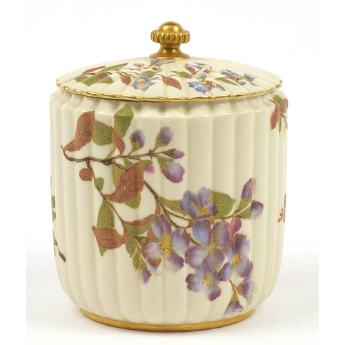 53 - Royal Worcester, Victorian blush ivory biscuit barrel and cover decorated and gilded with flowers nu... 