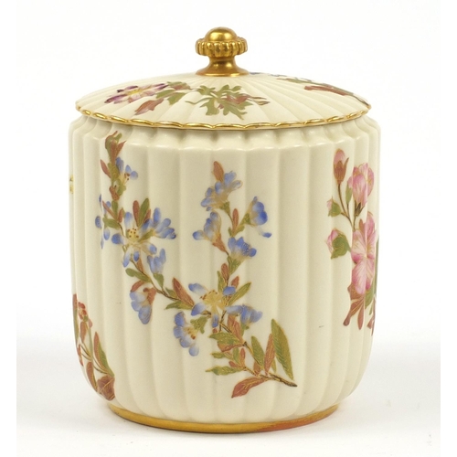 53 - Royal Worcester, Victorian blush ivory biscuit barrel and cover decorated and gilded with flowers nu... 