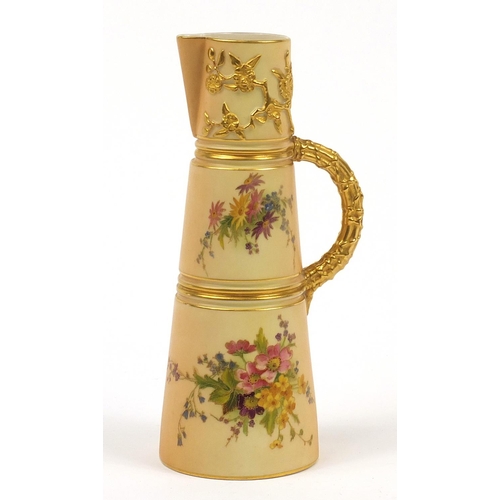 55 - Royal Worcester, Victorian blush ivory tapering jug decorated and gilded with flowers, numbered 1047... 