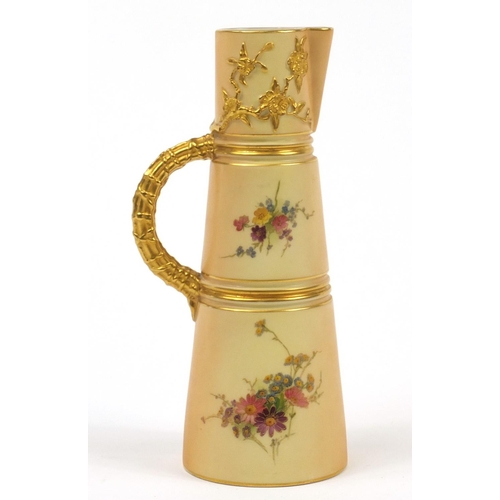 55 - Royal Worcester, Victorian blush ivory tapering jug decorated and gilded with flowers, numbered 1047... 