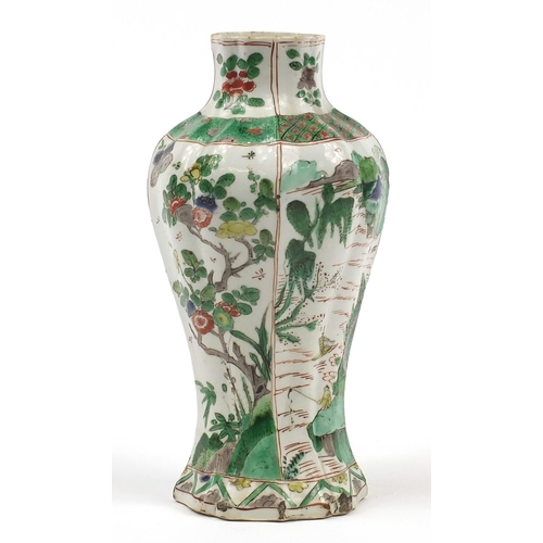 19 - Chinese porcelain vase hand painted in the Wucai palette with panels of landscapes and flowers, 25.5... 