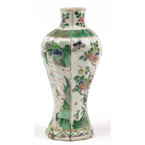 19 - Chinese porcelain vase hand painted in the Wucai palette with panels of landscapes and flowers, 25.5... 
