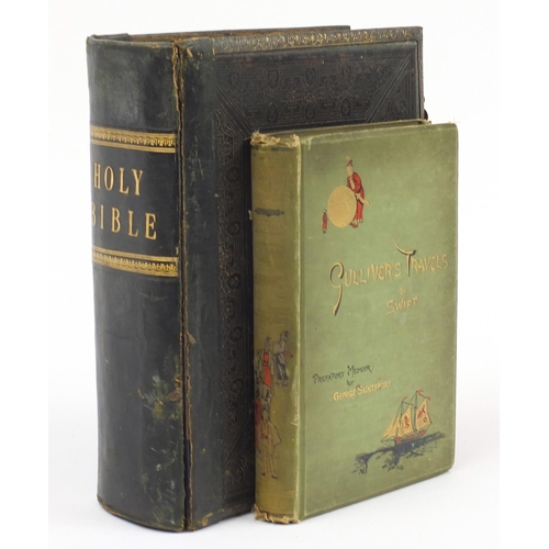 3041 - Antique Holy Bible and Gulliver's Travels by Swift hardback book