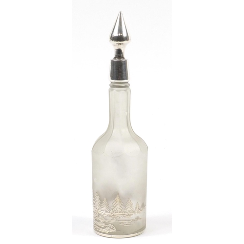 66 - Goldsmiths & Silversmiths Company Ltd, silver overlaid frosted glass decanter with stopper depicting... 