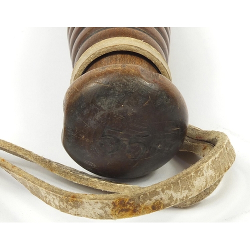 121 - Victorian turned wood police truncheon with hand painted crest, 38.5cm in length