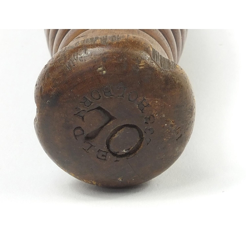 120 - Victorian turned wood police truncheon with hand painted crest, 38.5cm in length