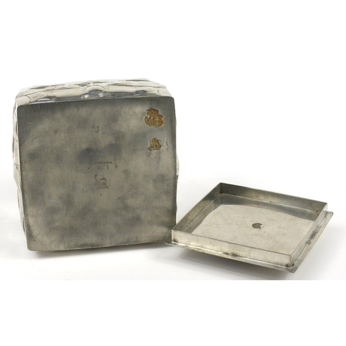 4 - Archibald Knox for Liberty & Co, Arts & Crafts Tudric pewter biscuit box and cover cast with squared... 