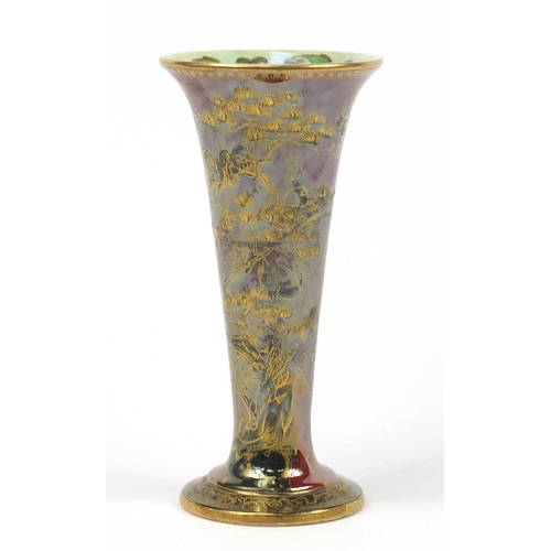 61 - Daisy Makeig-Jones for Wedgwood, Fairyland lustre trumpet vase gilded in the chinoiserie manner with... 
