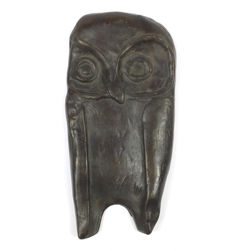 70 - Manner of Gertrude Hermes, Modernist patinated bronze owl plaque, 20cm high