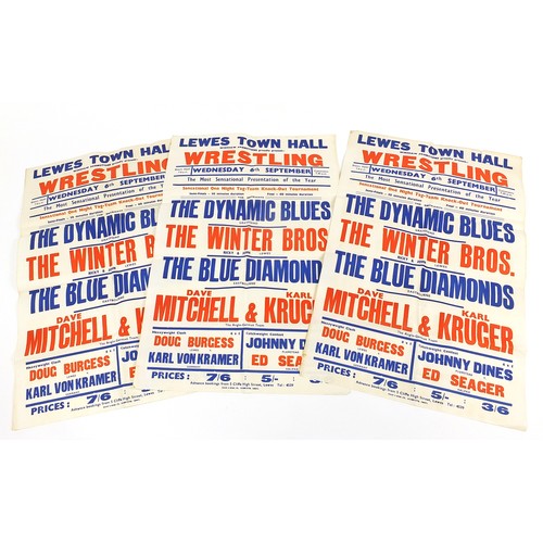 2197 - Three vintage Lewes Town Hall wrestling posters