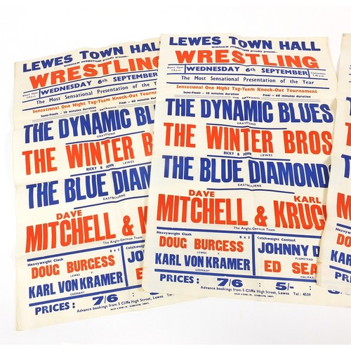 2197 - Three vintage Lewes Town Hall wrestling posters