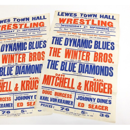 2197 - Three vintage Lewes Town Hall wrestling posters