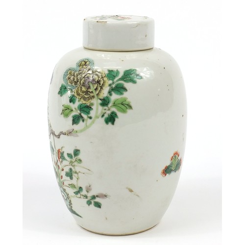 20 - Chinese porcelain jar and cover hand painted in the famille verte pallet with flowers, 20.5cm high