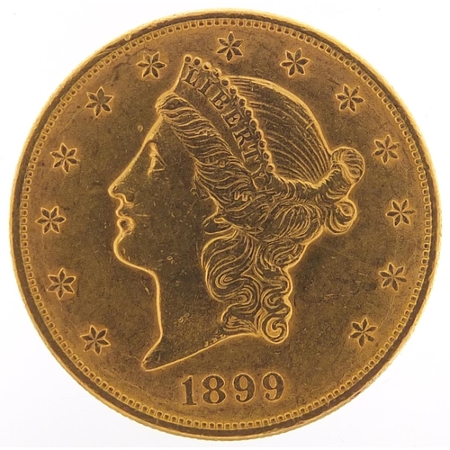 320 - United States of America 1899 gold twenty dollars, Liberty head to the reverse, 33.6g - this lot is ... 