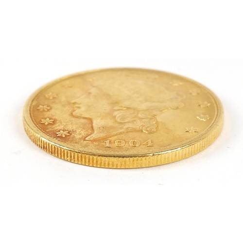 350 - United States of America 1904 gold twenty dollars, Liberty head to the reverse, 33.6g - this lot is ... 