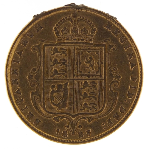 367 - Queen Victoria Jubilee Head 1887 shield back gold half sovereign - this lot is sold without buyer’s ... 