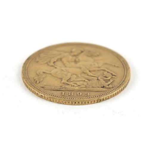 471 - Queen Victoria 1893 gold half sovereign - this lot is sold without buyer’s premium, the hammer price... 