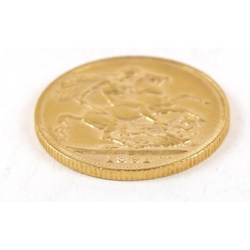 321 - Queen Victoria Jubilee Head 1891 gold sovereign - this lot is sold without buyer’s premium, the hamm... 
