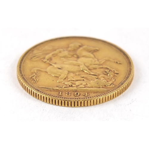 435 - Queen Victoria 1894 gold sovereign, Sydney mint - this lot is sold without buyer’s premium, the hamm... 