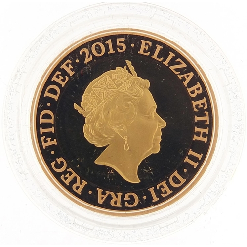 410 - Elizabeth II 2015 gold two pound coin with box - this lot is sold without buyer’s premium, the hamme... 