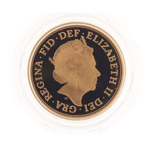 370 - Elizabeth II 2015 gold proof sovereign, boxed and with certificate numbered 1956 - this lot is sold ... 