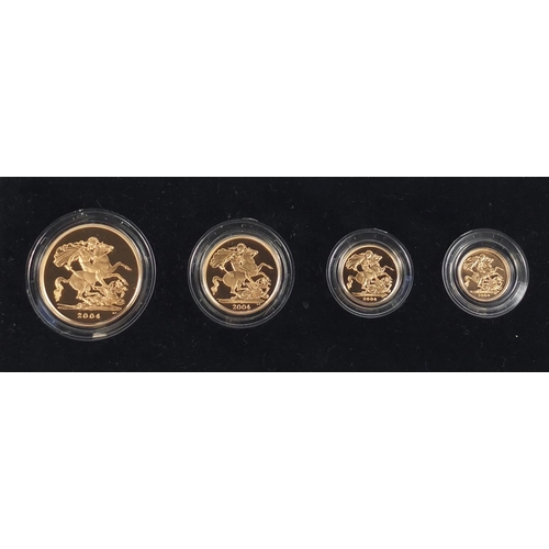 475 - United Kingdom 2004 gold proof four coin sovereign collection with box and certificate numbered 0364... 