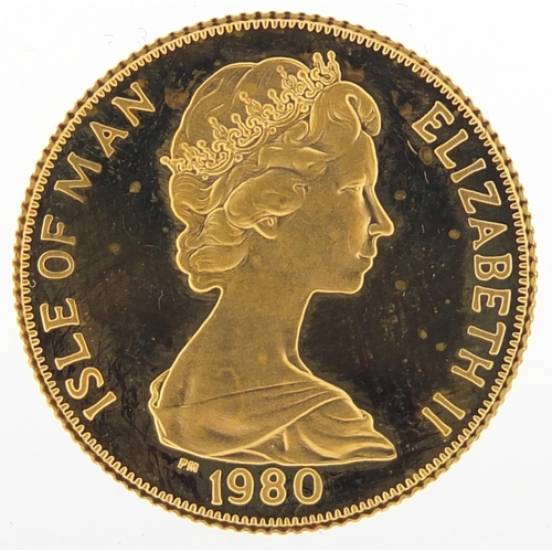 400 - Isle of Man Elizabeth II 1980 gold one crown commemorating the 80th birthday of The Queen Mother, wi... 