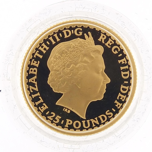 420 - Elizabeth II 2008 Britannia gold proof £25 coin with box and certificate numbered 0783 - this lot is... 