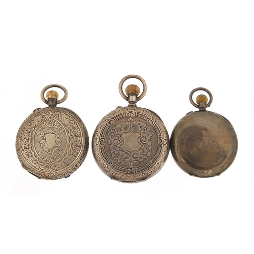 649 - Three ladies silver pocket watches including a half Hunter, the largest 38mm in diameter