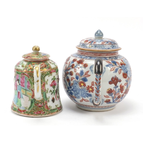 226 - Two Chinese porcelain teapots comprising Canton and Imari palette examples, the largest 19.5cm in le... 