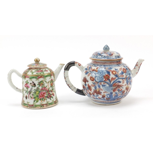 226 - Two Chinese porcelain teapots comprising Canton and Imari palette examples, the largest 19.5cm in le... 