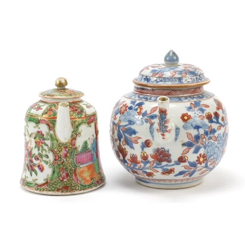 226 - Two Chinese porcelain teapots comprising Canton and Imari palette examples, the largest 19.5cm in le... 